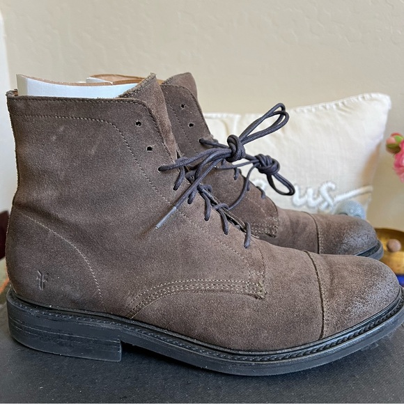 FRYE Cap Toe Lace Up Boots Burnished Brown Men’s US8.5D - Picture 5 of 17